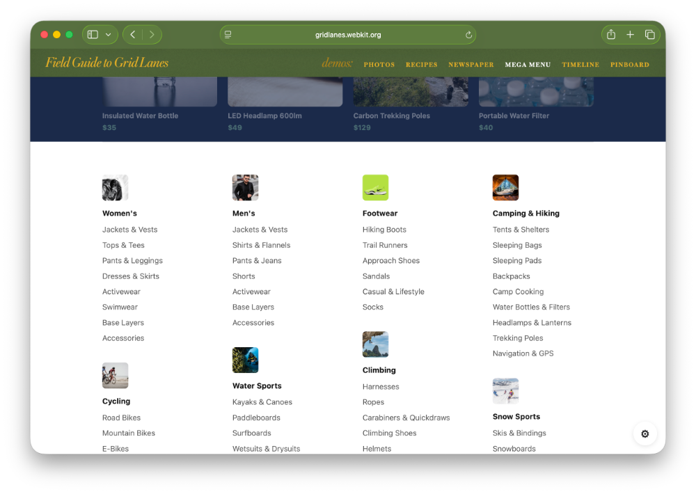 Layout of navigation with dozens of links