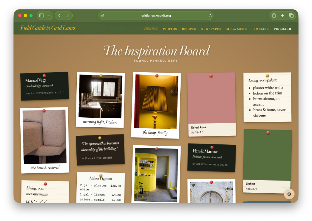 Layout of a pinboard of ideas
