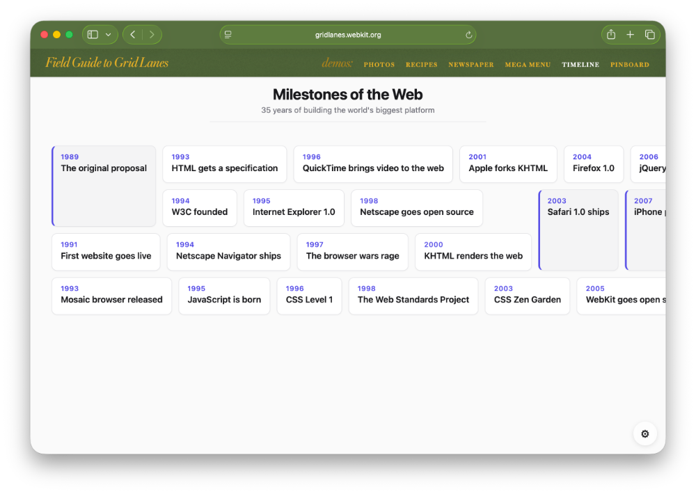 Layout of events along a vertical timeline