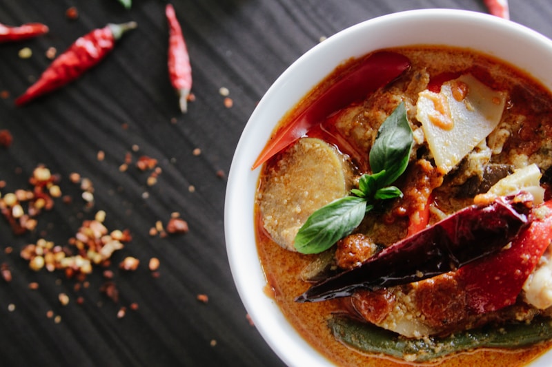 Thai green curry in a bowl