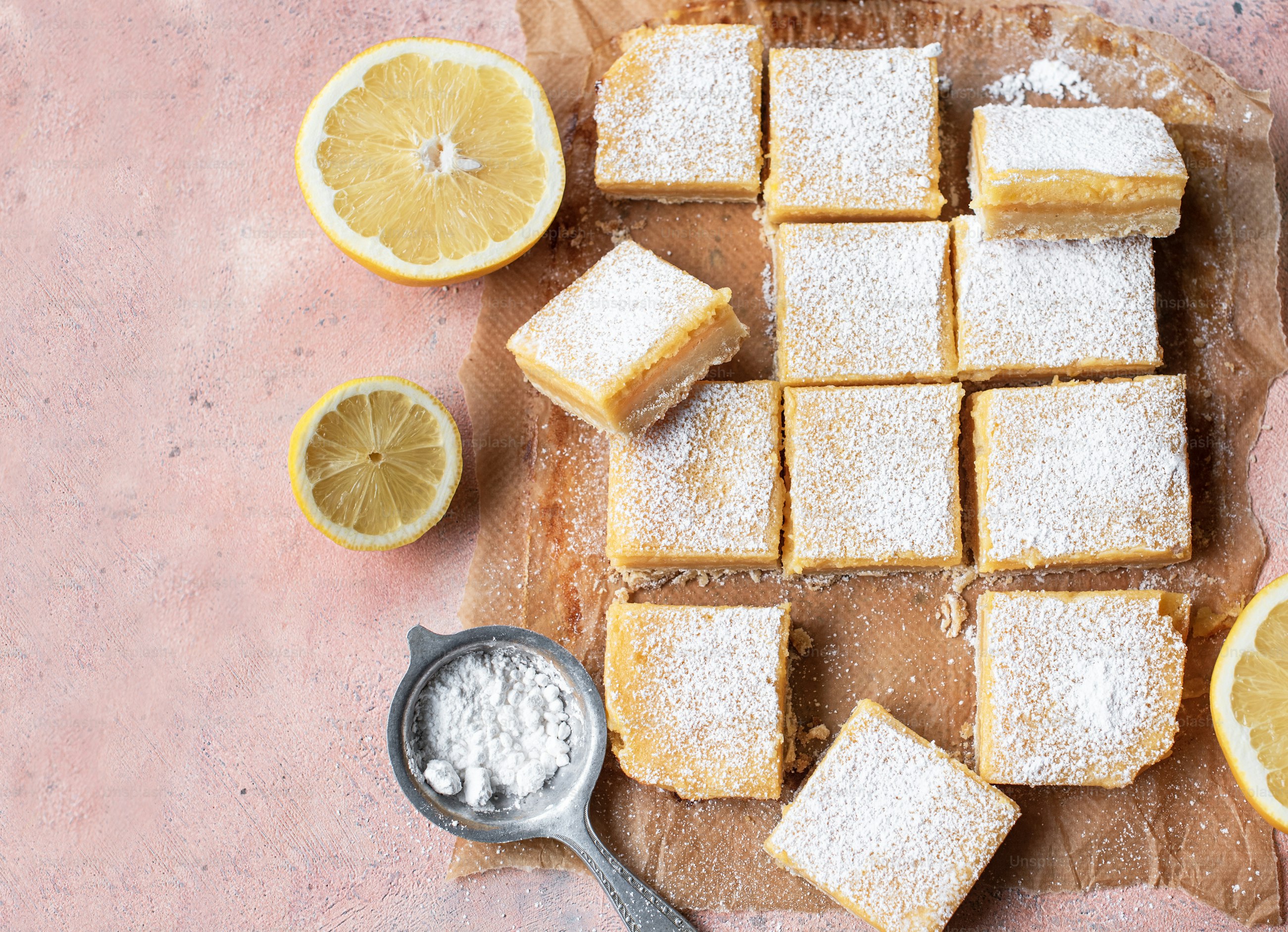 Lemon bars dusted with powdered sugar