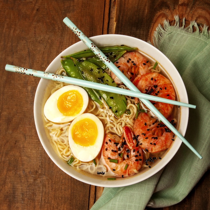 Bowl of ramen with egg and toppings