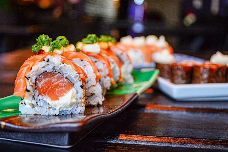 Assorted sushi rolls on a platter